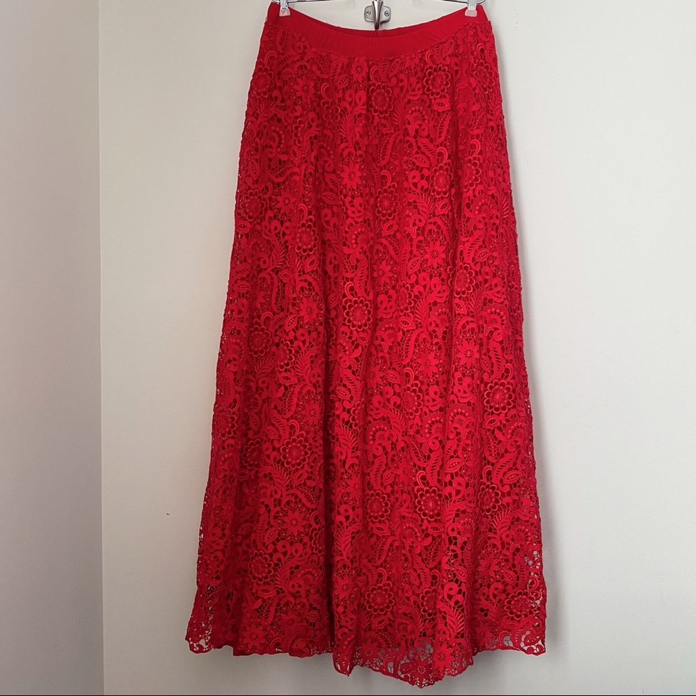Valentino Garavani RTW Collection Red Guipure Lace Long Maxi Skirt Dress 10 L - Picture 3 of 11